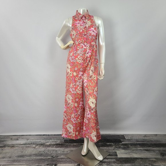 B.O.G Collection Pink Floral Wide Leg Sleeveless Jumpsuit Size M - Picture 2 of 16